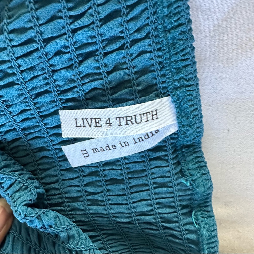 Teal Smocked Crop Top NWT Sheer Bell Sleeve Boho Cottagecore Festival Top M - Picture 10 of 16